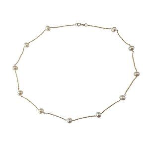 14K Yellow Gold and Pearl Station Necklace #23997
